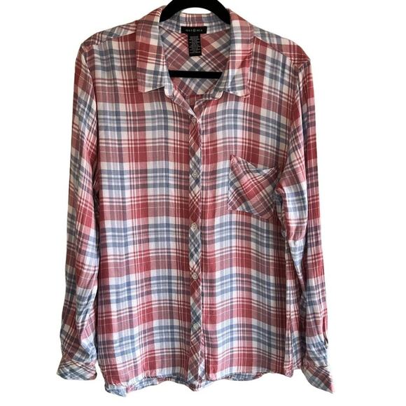 Max & Mia 100% rayon long sleeve plaid flannel Rose Size XL - Picture 2 of 6